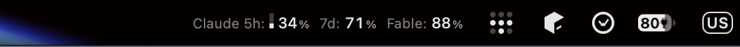Toki usage indicators displayed in the native macOS menu bar
